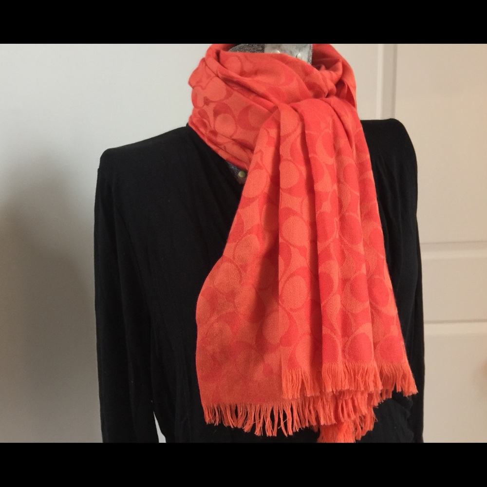 Signature COACH Silk & Wool Scarf Oblong Pashima